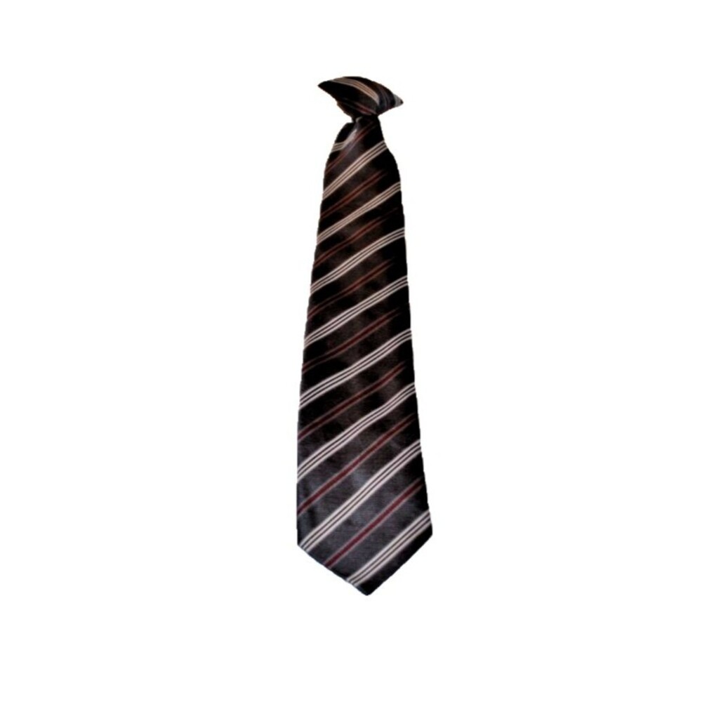 Boys clip on tie in Gray Maroon White Stripes